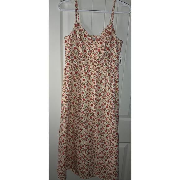 Old Navy Waist-Defined Cami Midi Dress in a cream and red floral print NWT - Picture 2 of 5